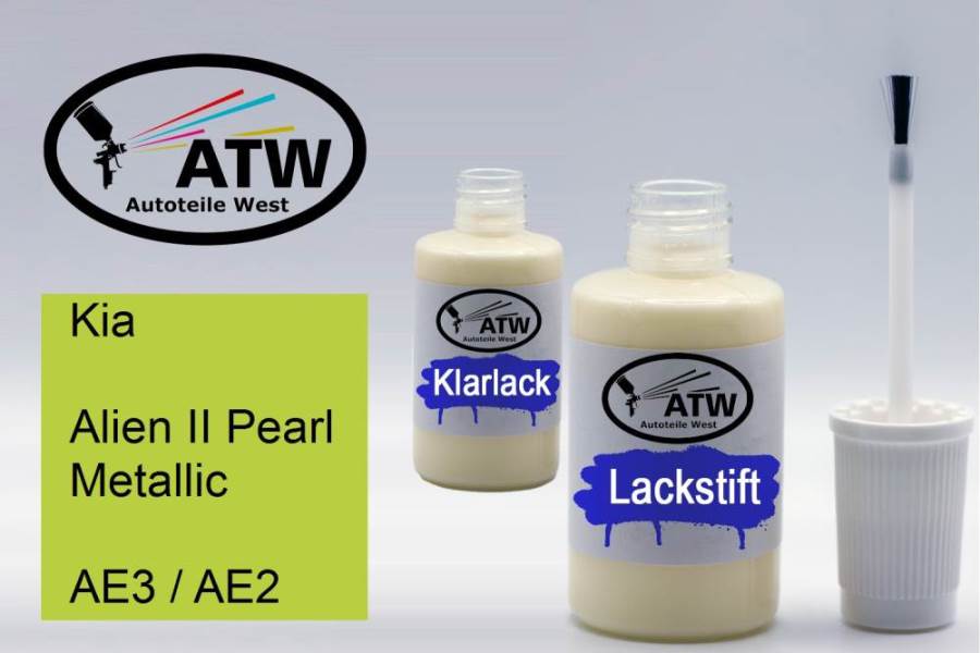 Kia, Alien II Pearl Metallic, AE3 / AE2: 20ml Lackstift + 20ml Klarlack - Set, von ATW Autoteile West.